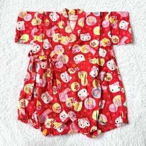Sanrio Hello Kitty Baby Girls Jinbei Romper Yukata 6-12m Japan 70cm Red Kimono